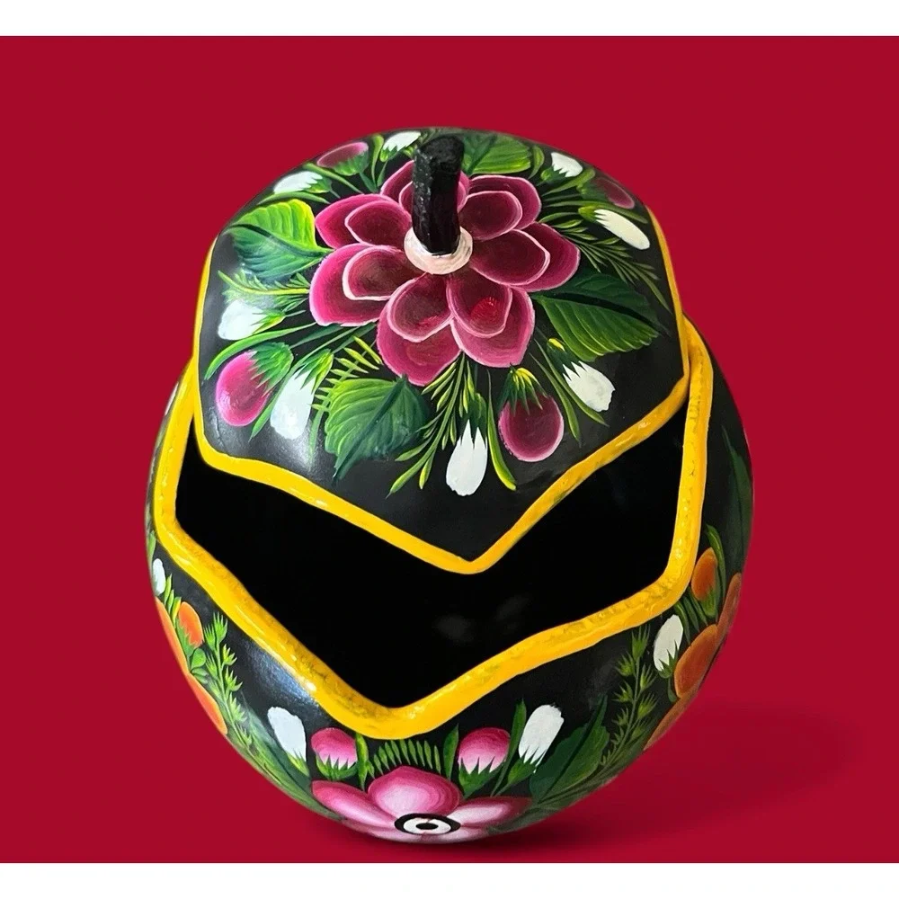Gourd Trinket Box Bright‎ Hand Painted Handmade Floral Flowers Folk Art Mexican
